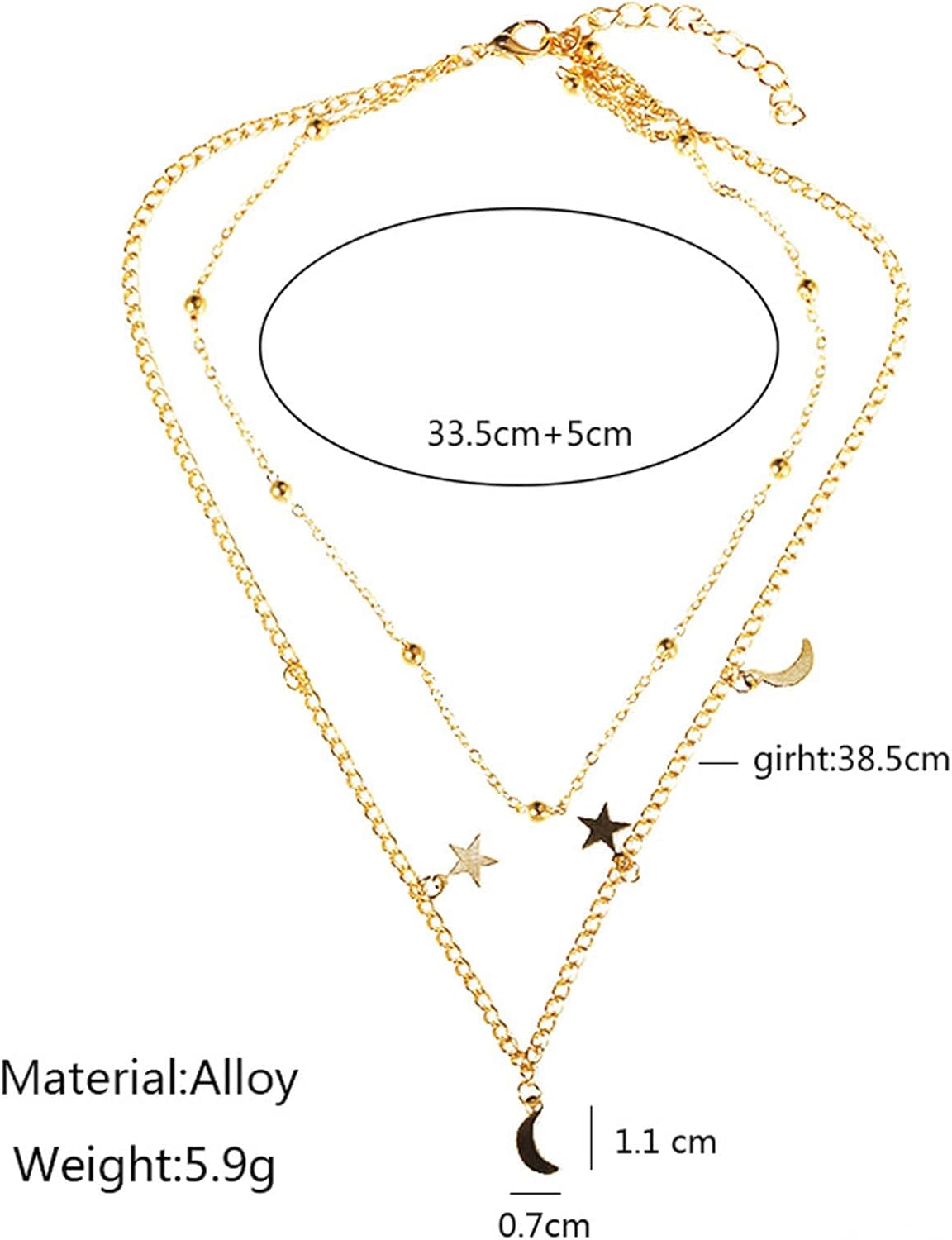 Boho Star Moon Necklace Choker Gold Layered Star Choker Necklace Crescent Moon Necklace Celestial Necklace Chain Festival Jewelry for Women and Girls
