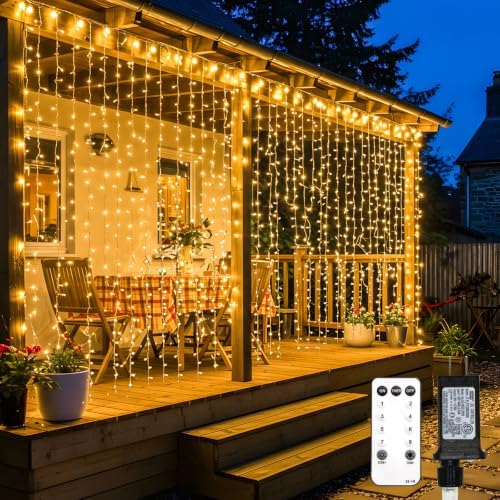 suddus 600 LED Christmas Curtain Lights Outdoor, 9.8x19.6ft Curtain Lights Plug by SUDDUS