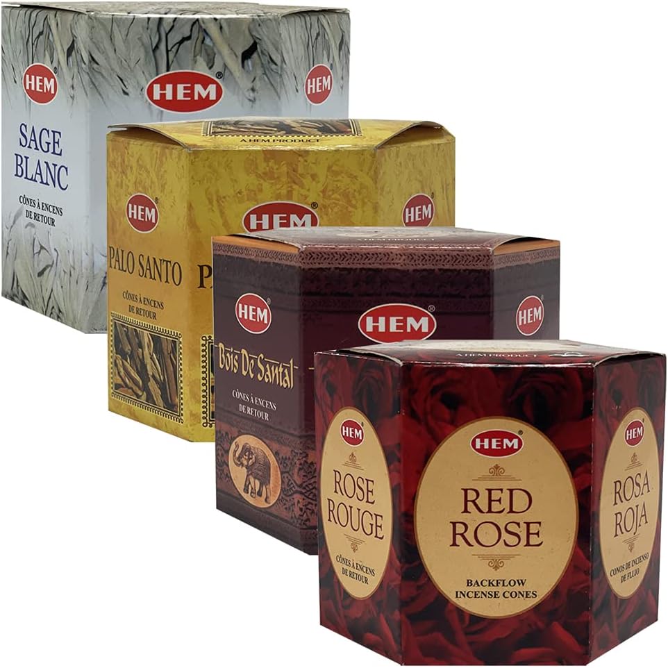 TRUMIRI Incense Cones - Variety Pack of 4 Fragrances (White Sage, Palo Santo, Sandalwood, Red Rose) - 160 Cones (4 Sets of 40) - Aromatic Incense for Waterfall and Mat Bundle