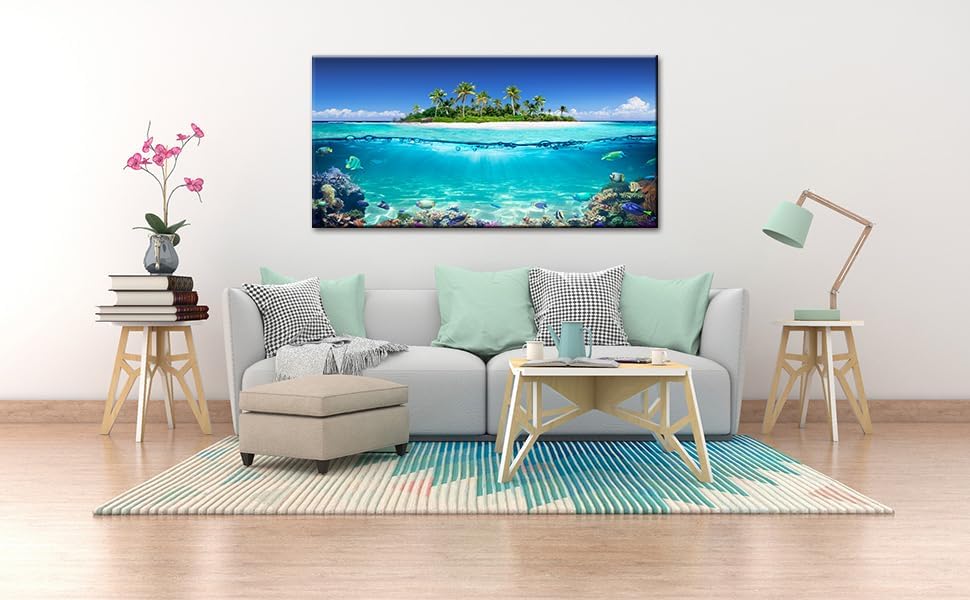 Tropical Island Coral Reef Landscape Canvas Wall Art - Image 3