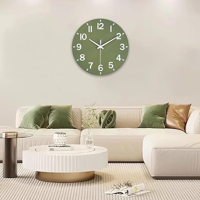 HZDHCLH Wall Clock 8 Inch Silent Non Ticking Wood Battery Operated Green Wooden - Image 9