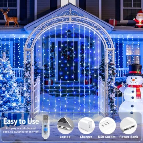 JMEXSUSS 200 LED USB Curtain Lights Blue and White - Image 4