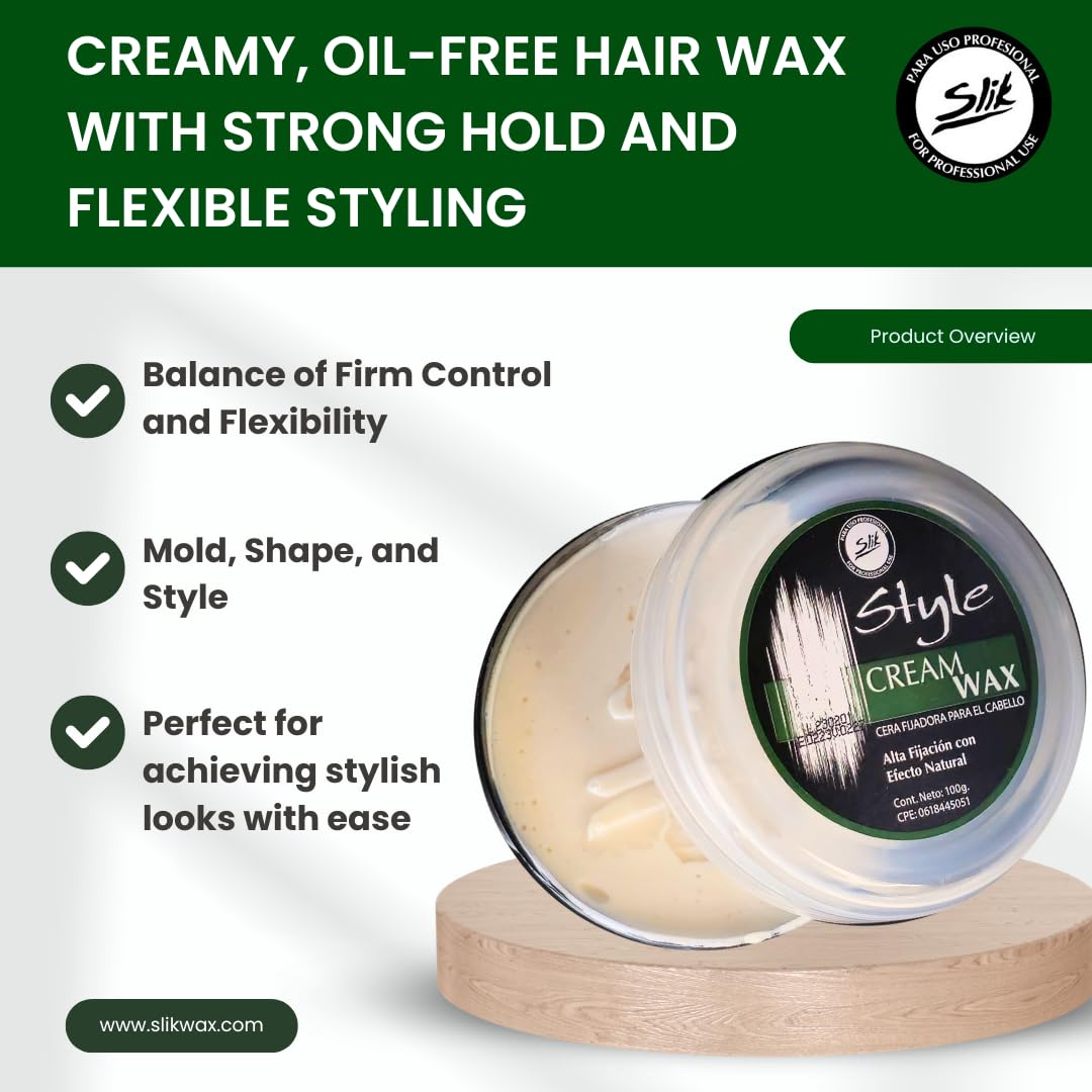 SLIK Cream Wax Strong Hold Hair Styling Wax 140g / 5oz - Flexible, Smooth Finish, Easy Wash Out - Perfect for Men, Women, Teens, and Kids