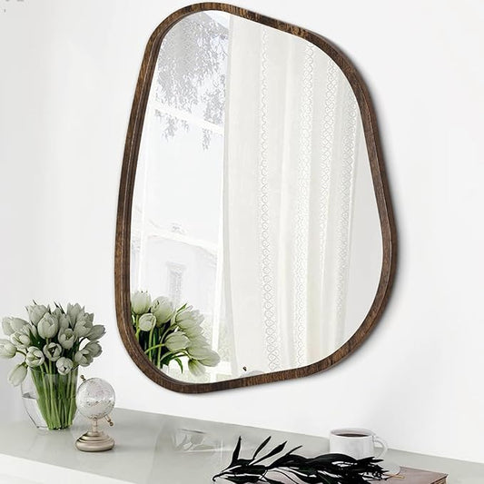 Asymmetrical Accent Mirror for Wall Irregular Oval Wood Frame Modern Unique by HLFMVWE