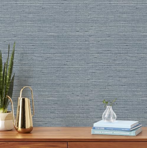 Simon&Siff Gray Blue Textured Grasscloth Peel and Stick Wallpaper 17.7"x1200" - Image 4