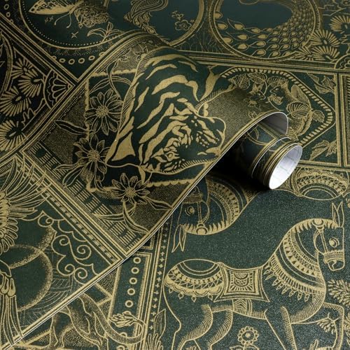 Erfoni Green and Gold Wallpaper Vintage Self Adhesive Peel Stick Wallpaper by Erfoni