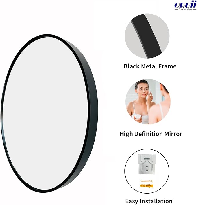 Oruii Small Round Mirror 16 inch, Small Black Circle Mirror Metal Frame - Image 2