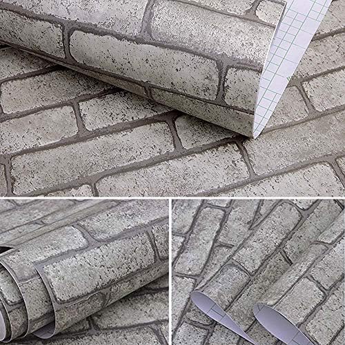 Lependor 17.71" X 118" Decorative Wallpaper Self-Adhesive Wall Paper Grey Brick - Image 3