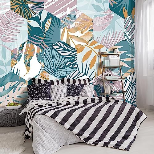 -Abstract Geometry Botanical Banana Leaf Fabric Wallpaper Living Room Bedroom by YIHWM-PurchaseNow