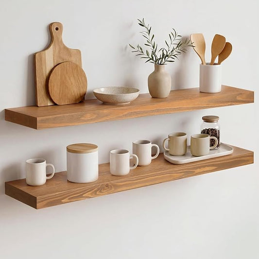 Homeforia 30 inch Golden Oak Floating Shelf, High End Solid Real Wood 30inch by Homeforia