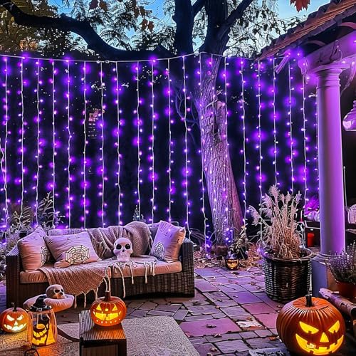JMEXSUSS 300LED Purple Halloween Lights, 9.8x9.8ft Curtain Lights Plug in - Image 6