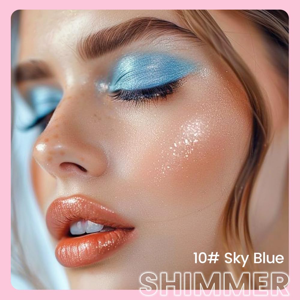 evpct 1Pcs Sky Blue Shimmer Cream Eye Shadow Brightener Sticks for Eyes Waterproof Pigmented, Double Ended Cream Eyeshadow Stick Pencil Pen with Applicator, Eye Shadow Palette Highlighter Makeup 10