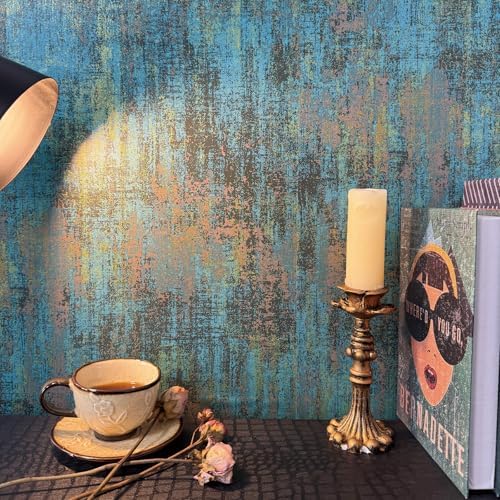 HueBurst 17.3"x 480" Metallic Wallpaper Peel and Stick Blue Gold Wallpaper by HueBurst