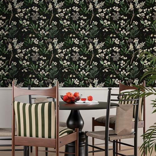 Laatse Vintage Dark Green Floral Leaf Peel and Stick Wallpaper 17.5"x393" - Image 3