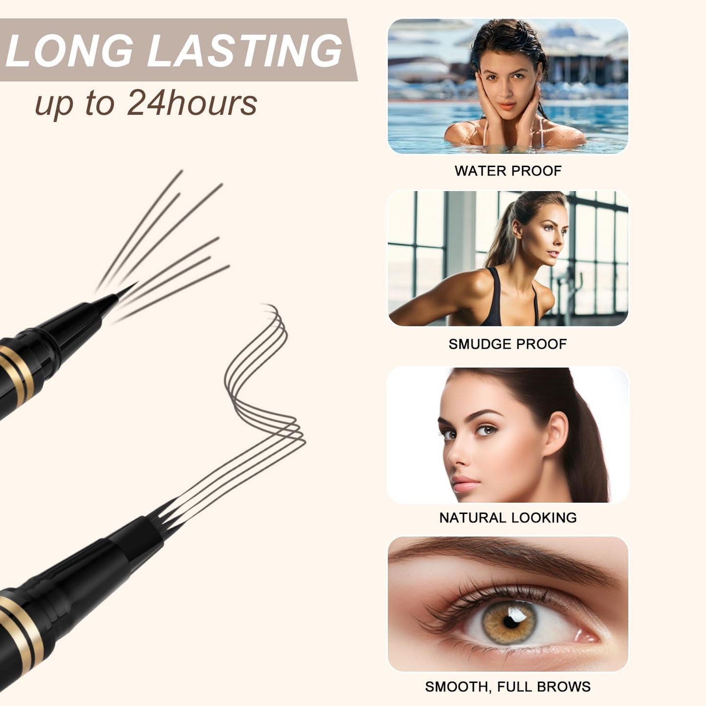 Eyebrow Makeup Kit - 4 Tip Waterproof Microblading Pencil, Eyeliner, Pomade, Dual-ended Brush - Natural Looking - Ebony