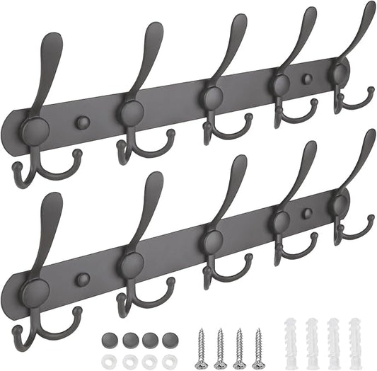 TICONN Wall Mounted Coat Rack, Five Heavy Duty Tri Hooks All Metal Construction by TICONN