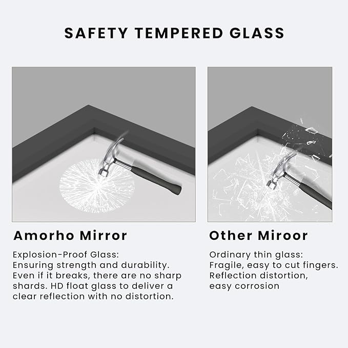 Amorho Black Bathroom Mirror, 24x30 Inch Thick Metal Framed Wall Mirrors - Image 4