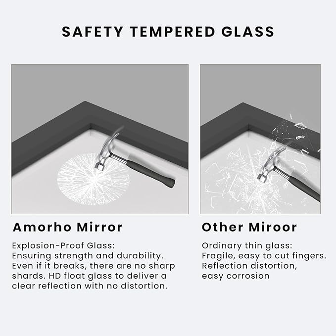 Amorho Black Bathroom Mirror, Living Room, Large Rectangle Vanity Mirrors. - Image 4