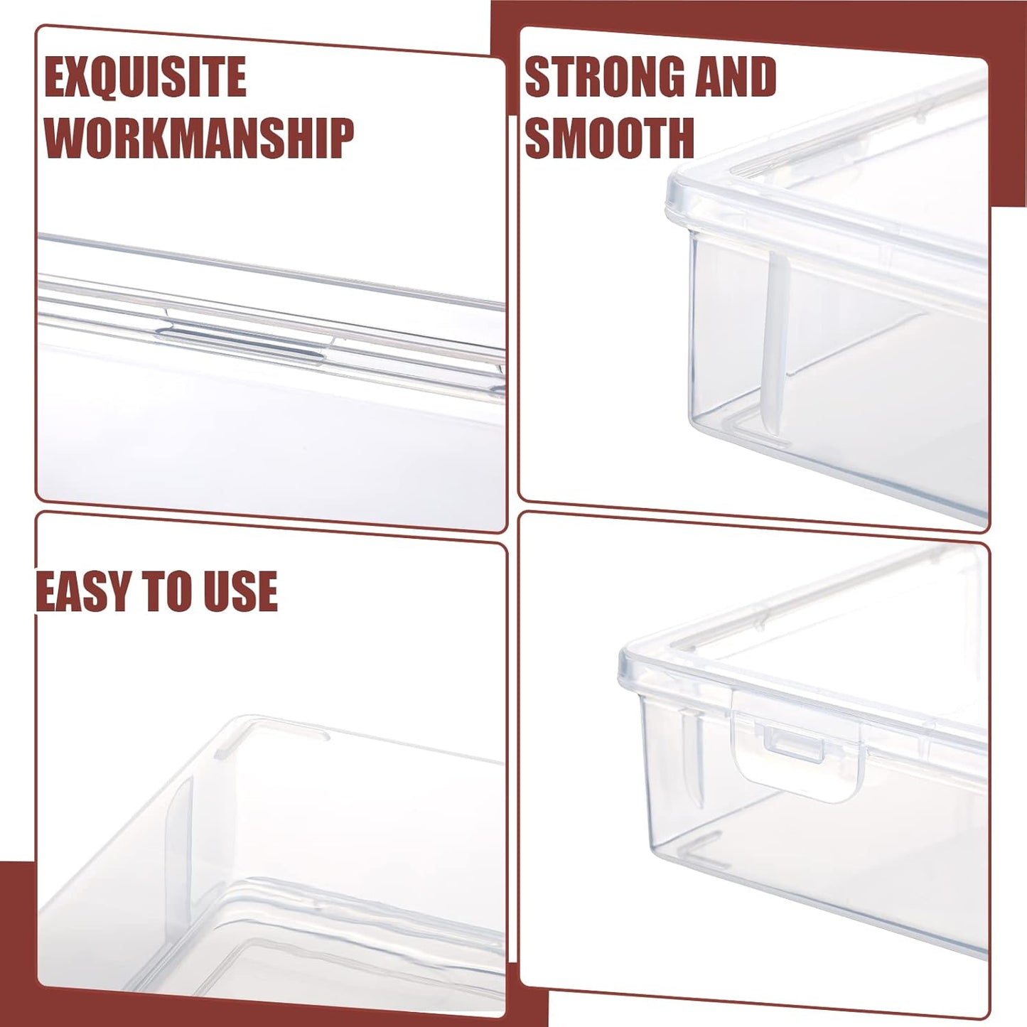 Qunclay 6 Pcs 10.6'' x 7.7'' x 2'' Plastic Storage Box with Lid Multipurpose Craft Organizers Plastic Containers Clear Pencil Case Art Satchel Storage Case for Beads Ornaments Crafts Accessories