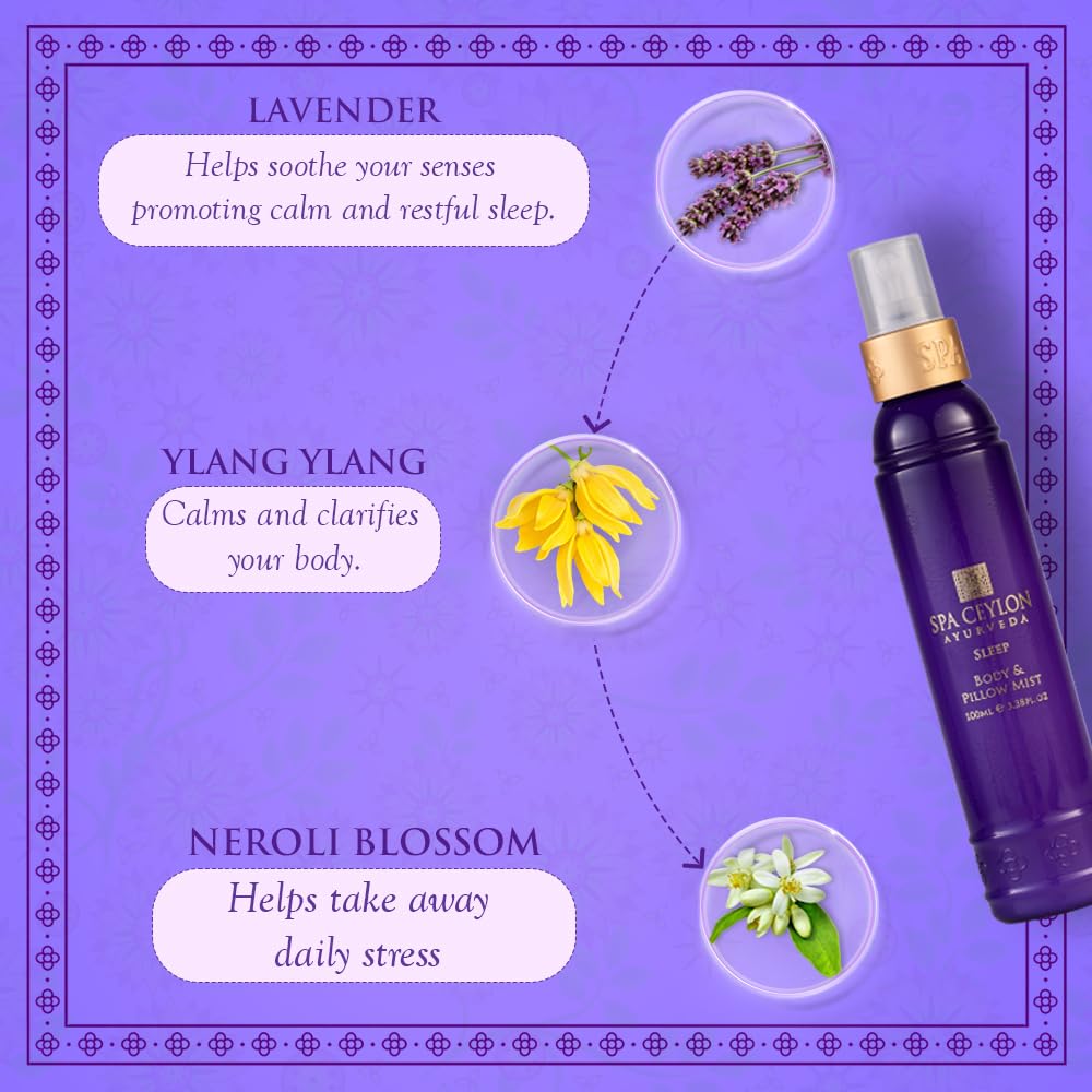 SPA CEYLON SLEEP Body & Pillow Mist | Non-Oily Natural Mist | Reduces Stress | Luxuriously Fragrant | Suitable for all skin types (100 ml, Lavender)