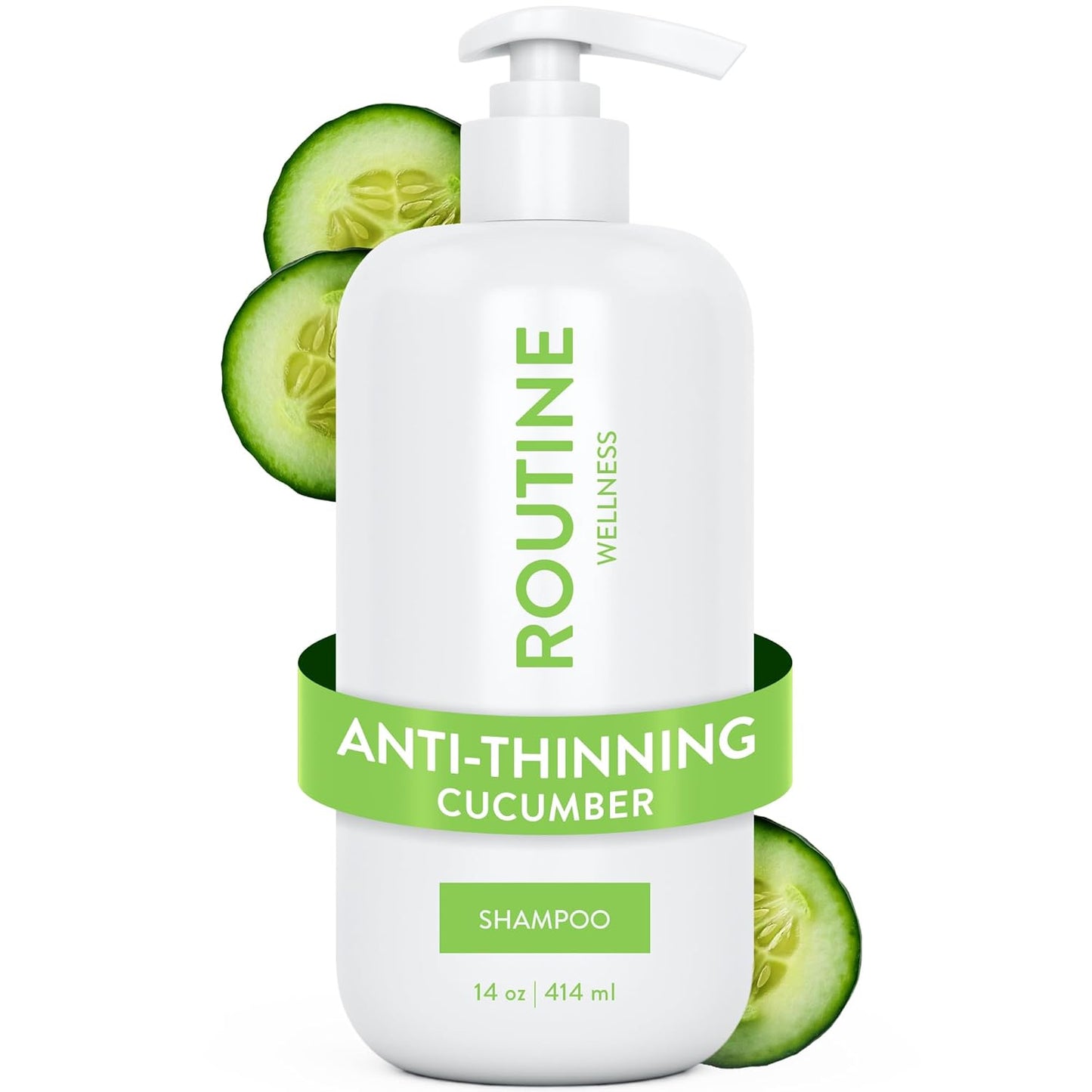 Routine Wellness Anti-Thinning Shampoo for Thinning Hair - Biotin DHT Blocker Women & Men - Color Safe Shampoo for Hair Loss & Healthy Hair - Cucumber - 14oz