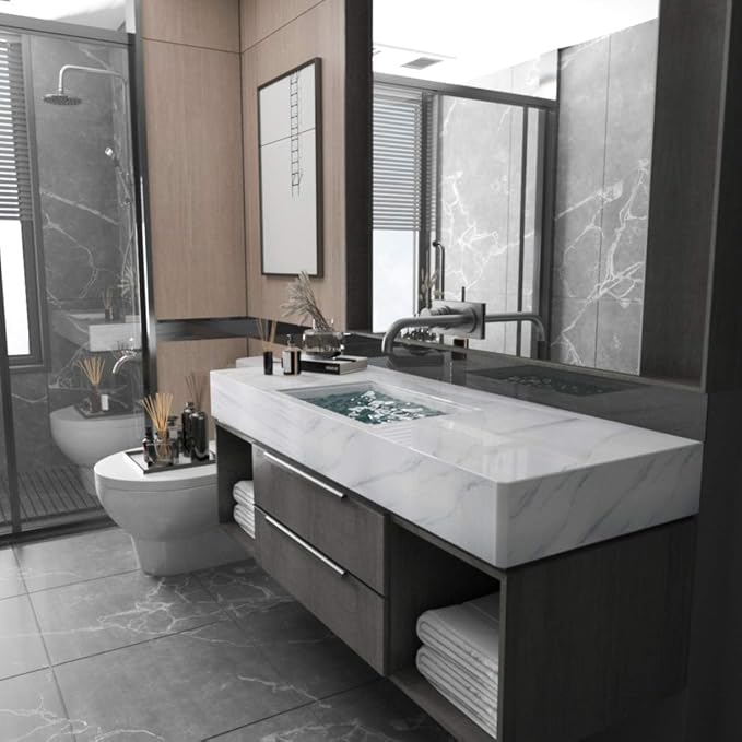 Large White Marble Granite Wallpaper Peel Stick Thicken 48x118inch Waterproof - Image 3