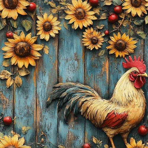 Peel and Stick Mural Sunflowers Rooster Removable Wallpaper 17.3"x78.7" Self by Unknown
