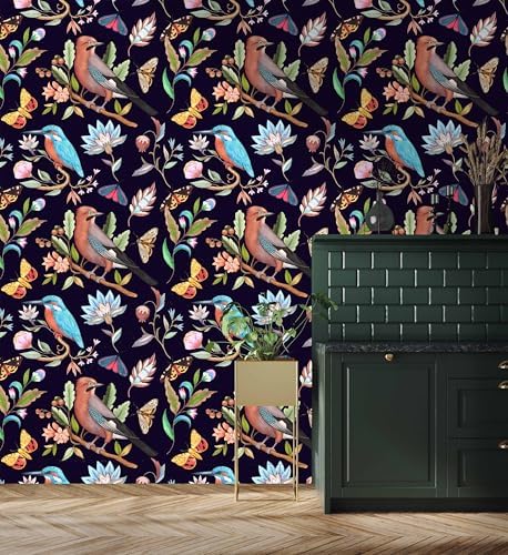 Vintage Black Floral Bird Peel and Stick Wallpaper 17.7" x 70.8" - Image 6