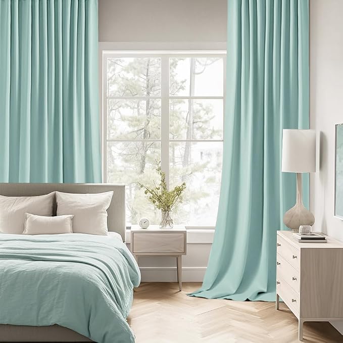 MIULEE Aqua Back Tab Blackout Curtain 96 Inch Long 2 Panels Set - Image 2