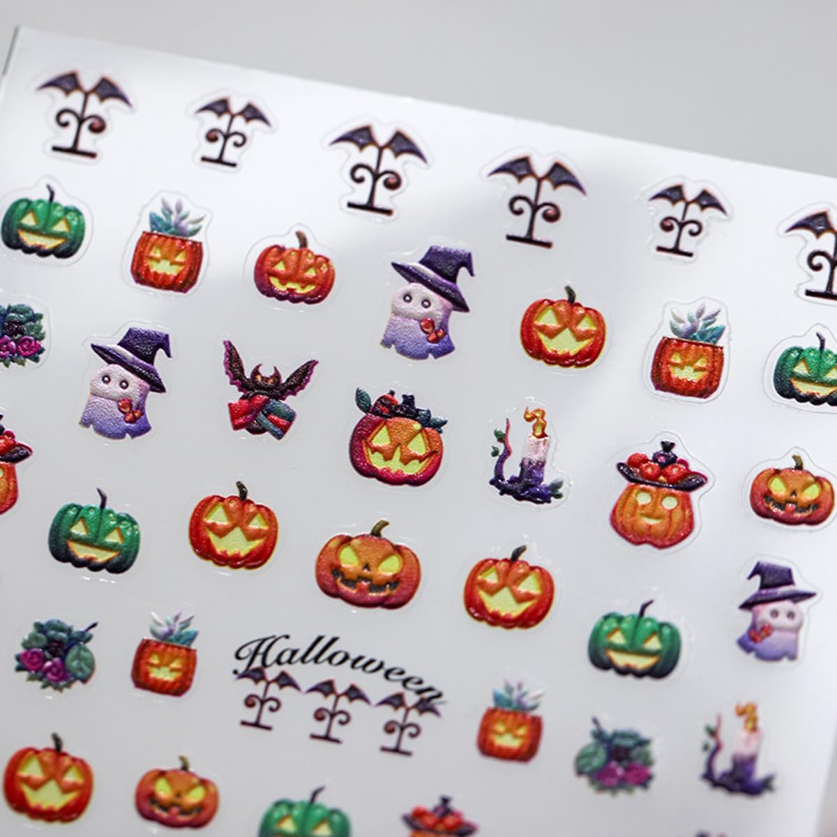 Halloween Nail Stickers, Bat, Pumpkins, Ghosts Nail Art Design 5D Manicure Decal Self-Adhesive Nail Supplies Accessories for Women