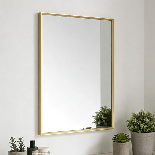 Bathroom Mirror for Wall, 16x24 Inch Metal Framed Mirror, Brushed Gold by Ruomeng