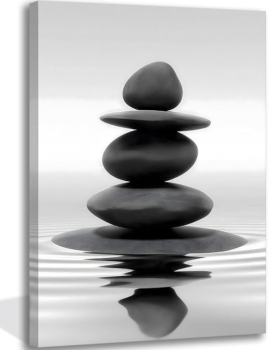 Zen Canvas Wall Art Black Stacked Stone Poster Print by KBIERQN