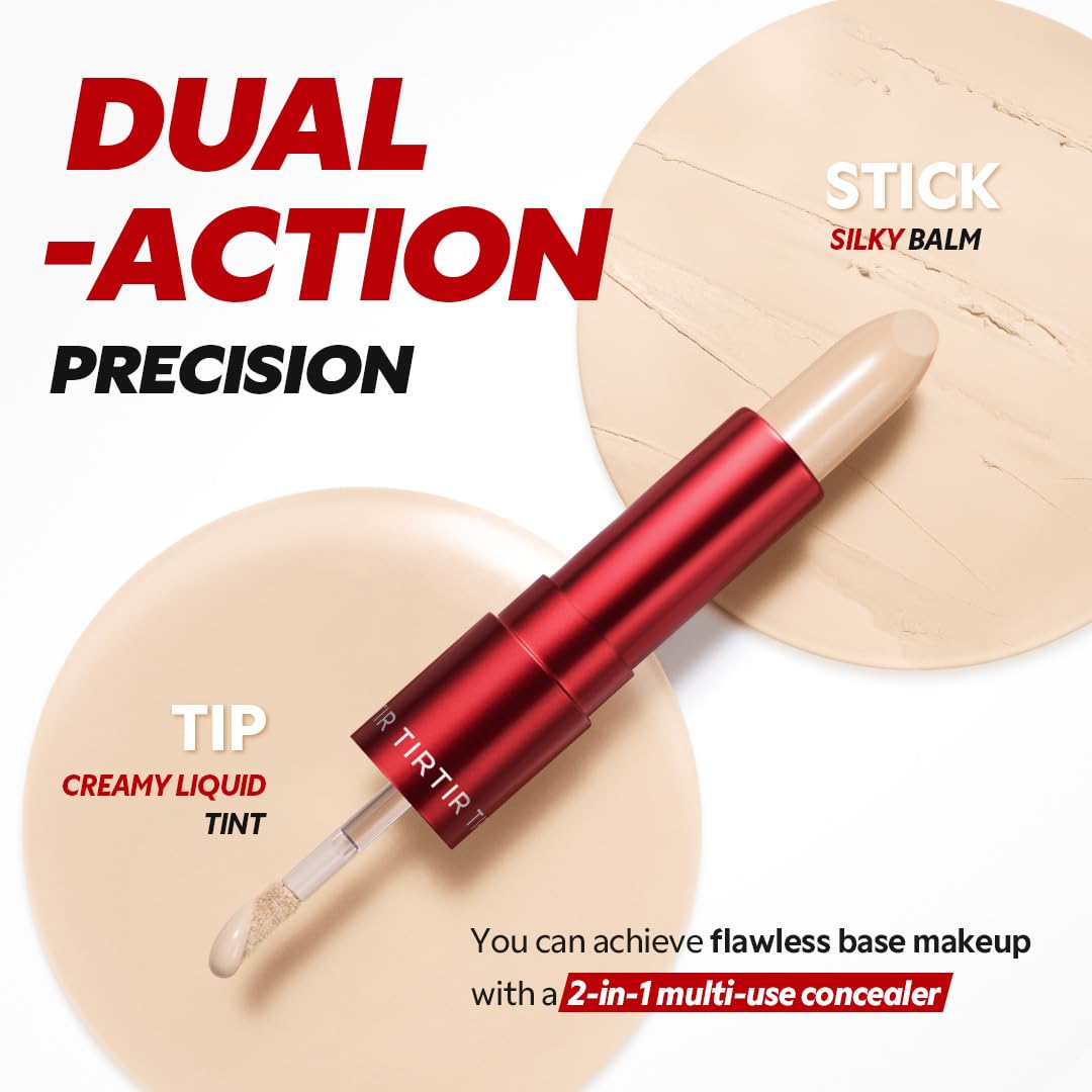 TIRTIR Glide&Hide Blurring Concealer - Creamy texture, Conceals dark circles and wrinkles, Dual formula (liquid tip & balm stick), Long-lasting wear, Korean Makeup, #1.5W, 0.28 Oz