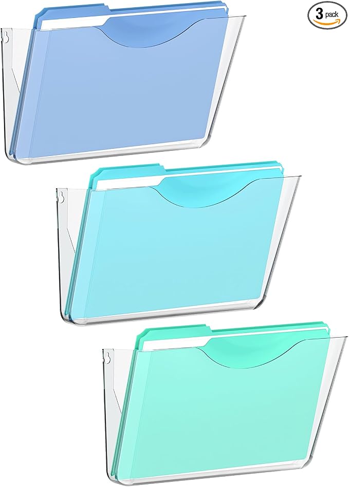 SUPEASY Clear Acrylic Wall File Organizer, One-Piece Wall Mount File Holder by SUPEASY