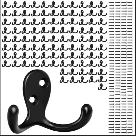 Homanu 100 Pack Coat Hooks, Heavy Duty Double Prong Coat Hooks Wall Mounted by Homanu