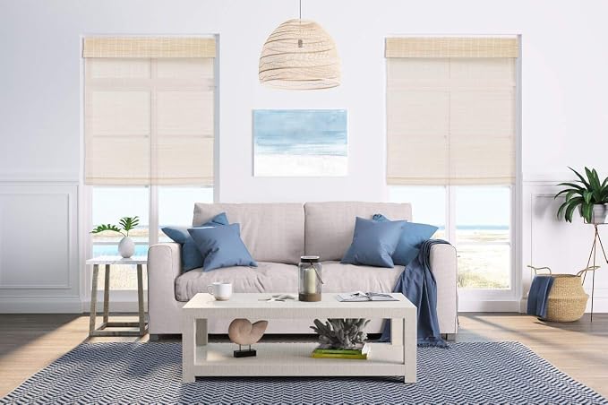 Cordless Woven Wood Roman Shades, 38W x 36H, Bamboo Mesh Natural, Sizes 20-72 - Image 4