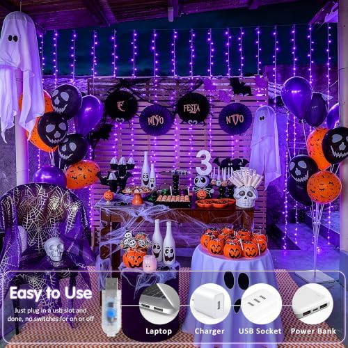 JMEXSUSS 200 LED USB Purple Halloween Lights, 6.5ft x 6.5ft - Image 3