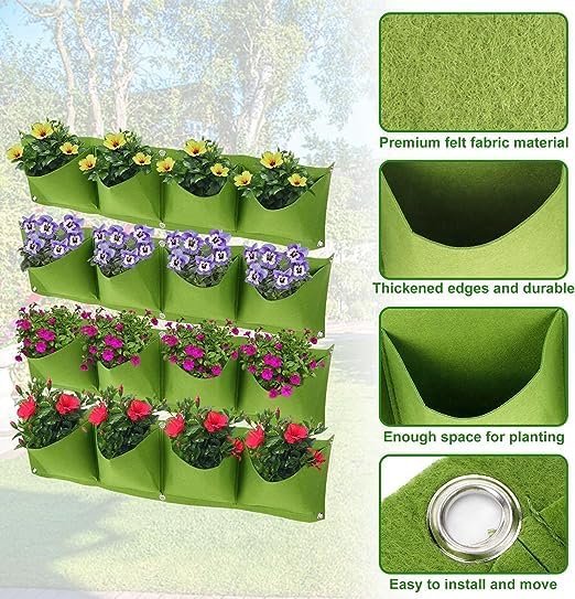 AYNEFY 4Pcs 4 Pocket Hanging Planter Bags, Wall Mounted Reusable Degradable - Image 3
