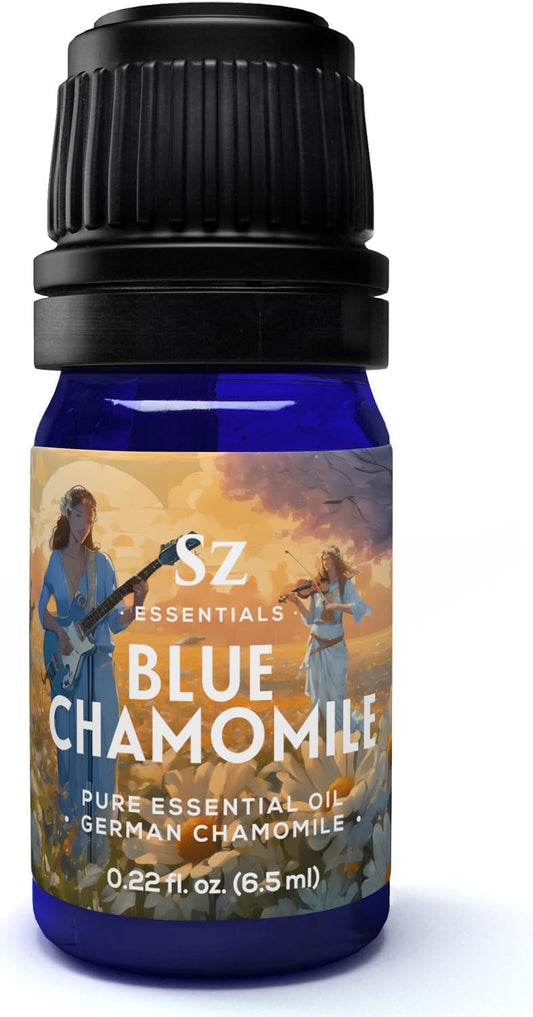 Blue Chamomile Essential Oil - Aka Deepest Blue German Chamomile - Bulgarian Grown Matricaria Recutita - Fresh, Earthy & Floral Scent - Therapeutic Grade & Vegan - 0.22 fl oz (6.5 ml)
