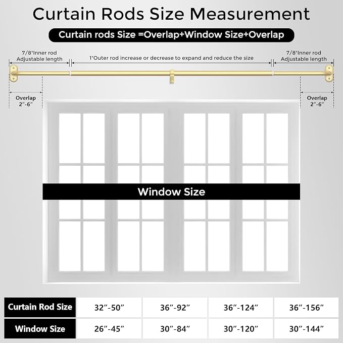 2 Pack Curtain Rods 32-46 Inch, 1 Inch Adjustable Heavy Duty Room Darkening - Image 8