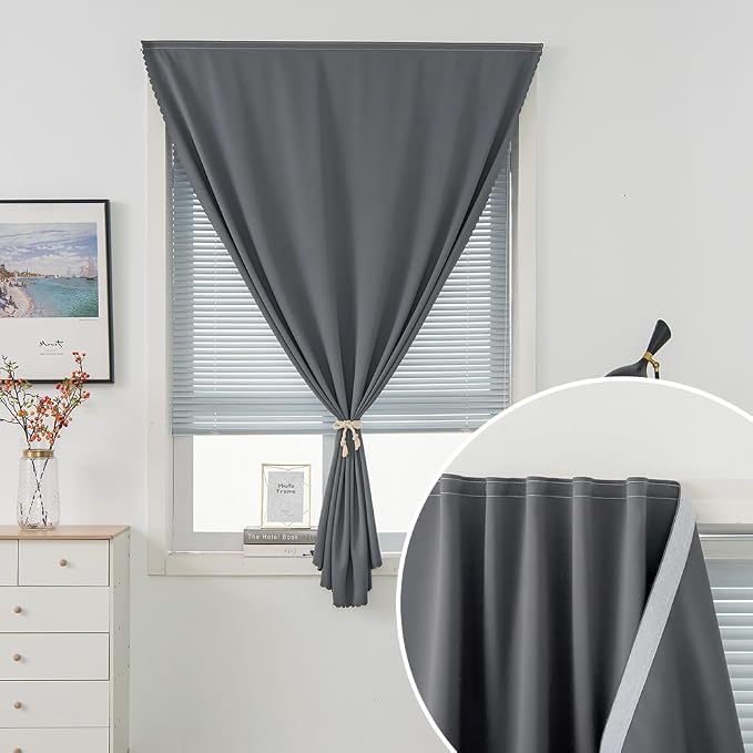 Thermal Blackout Curtains with Self-Adhesive Tape, No Rod No Drill Easy Install - Image 2