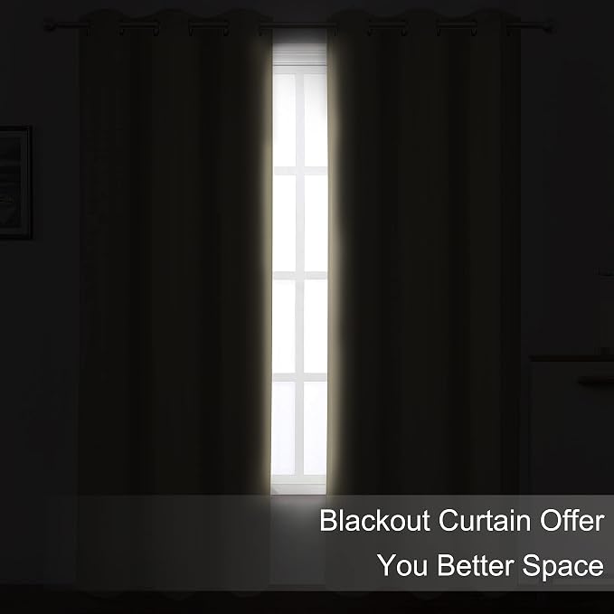 LEMOMO Blackout Curtains 66 x 95 inch/Beige Curtains Set of 2 Panels/Thermal - Image 3