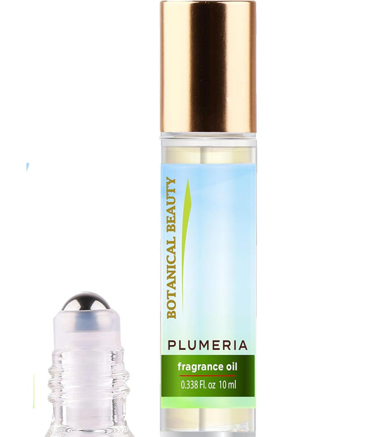 Botanical Beauty PLUMERIA FRAGRANCE OIL ROLL-ON 0.338 FL OZ (10 ML) Rollerball Perfume, Alcohol-Free, Long Lasting