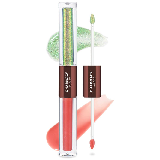 CHARMACY 2 In 1 Multichrome Moisturizing Lip Gloss, Double Head Liquid Lipstick, Mirror Waterproof Long Lasting No Fading Lip Balm, Hydrating Lip Plumper Waterlight Glossy Makeup #006