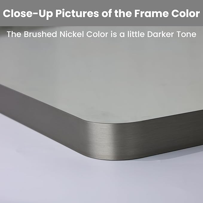LOAAO 36X36 Inch Brushed Nickel Bathroom Mirror, Rounded Rectangle Silver Metal - Image 3