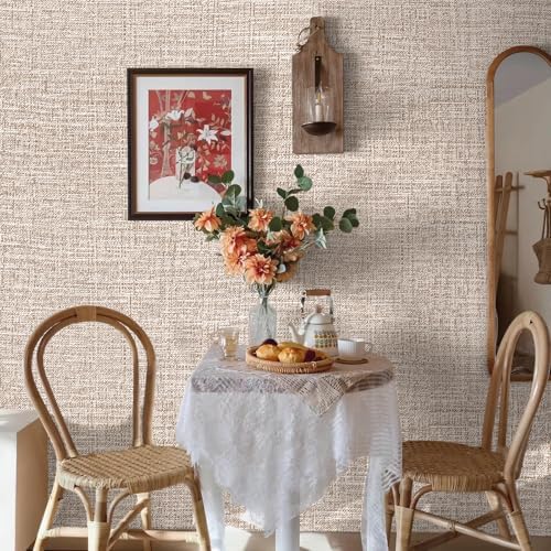 Amiya Grasscloth Khaki Wallpaper Peel and Stick Tan Faux Fabric Linen Contact - Image 2