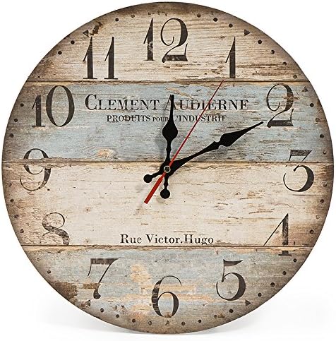 12 Inch Silent Vintage Wooden Round Wall Clock Arabic Numerals Vintage Rustic by LOHASHome