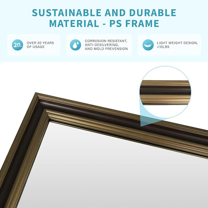 Retro Copper Effect Framed Wall Mirror, 24x36 Rectangle Mirror, - Image 6