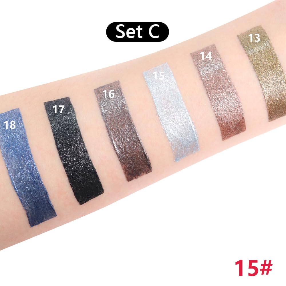 6Pcs Cream Eye Shadow Sticks Makeup for Women, Khaki Mocha Silver Grey Dark Taupe Black Royal Blue Shimmer Matte Eye Shadow Brightener Stick for Eyes, Waterproof Eyeshadow Pencil Set03