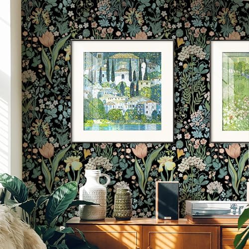 Toduso Peel and Stick Wallpaper Vintage Wall Paper Black Floral Contact Paper - Image 4